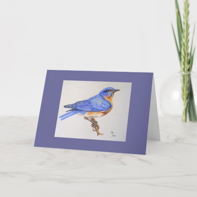 Oiseau bleu de carte de voeux de bonheur (Devant)