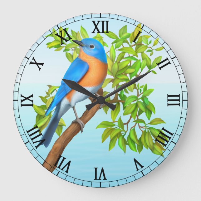 Oiseau bleu de l'Est dans une horloge murale d'arb (Recto)