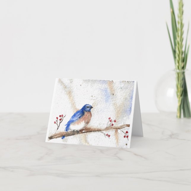 Oiseau bleu en hiver, Impression de peinture aquar (Devant)