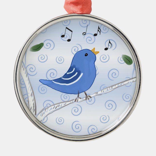 Oiseau bleu mignon de chant sur un ornement de (Devant)