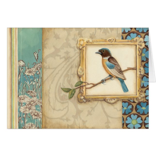 Oiseau Brown et bleu sur une branche (Devant horizontal)