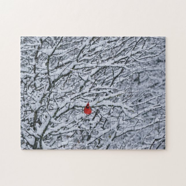 Oiseau cardinal rouge dans le Puzzle d'art hiverna (Horizontal)