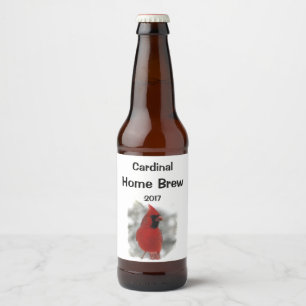 Oiseau cardinal rouge en Étiquette de bière blanch