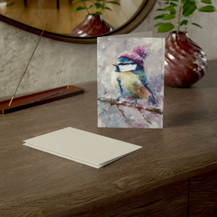 Oiseau chanteur d'hiver en chapeau tricoté Carte