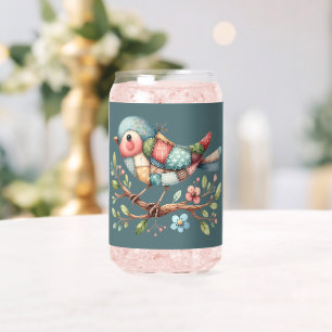 Oiseau chanteur patchwork sur branche fleurie