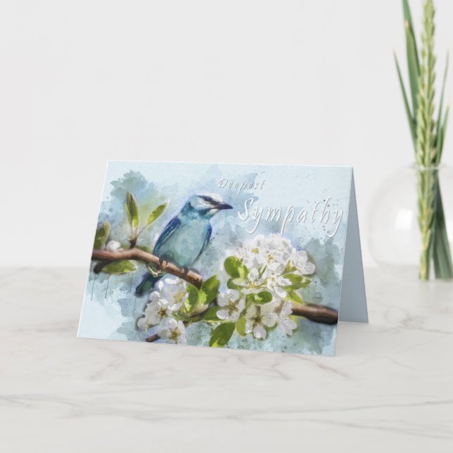 Oiseau chrétien de bleu de carte de sympathie (Devant)