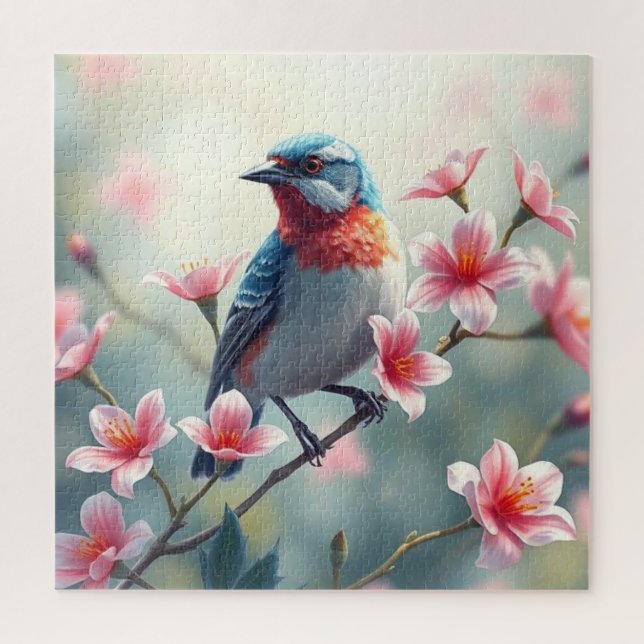 Oiseau Coloré Puzzle Floral en Pièces (Vertical)