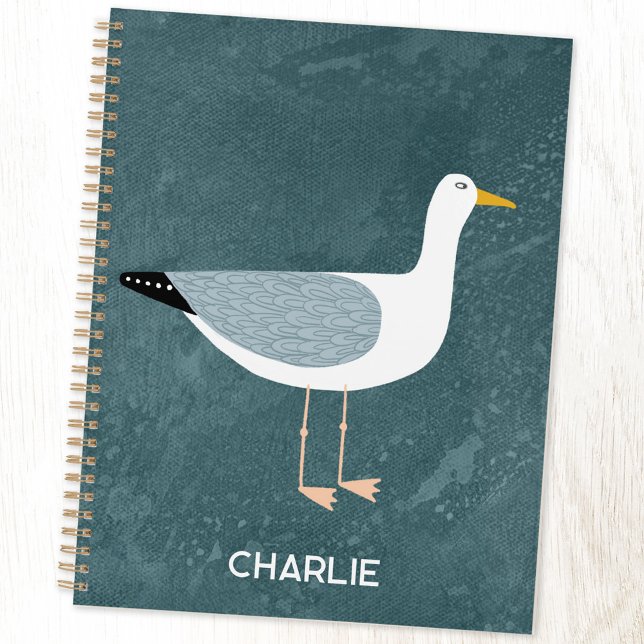 Oiseau côtier de Mouette Personnalisé (Seagull personalized name coastal bird cover planner)