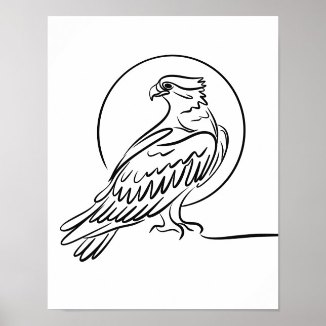 Oiseau de Balbuzard de Prey Line Poster d'art Iris (Devant)