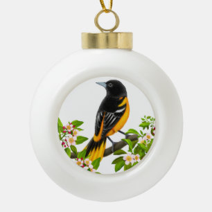 Oiseau de Baltimore Oriole en ornement de fleurs d