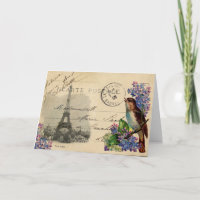 Oiseau de carte postale de Paris sur la carte de
