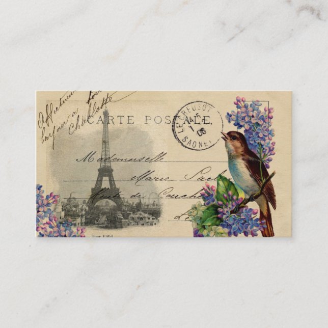 Oiseau de carte postale de Paris sur le carte de (Devant)