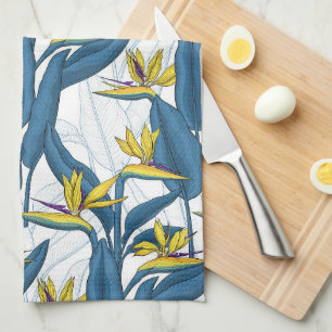 Oiseau de fleurs de paradis sur la serviette de cu