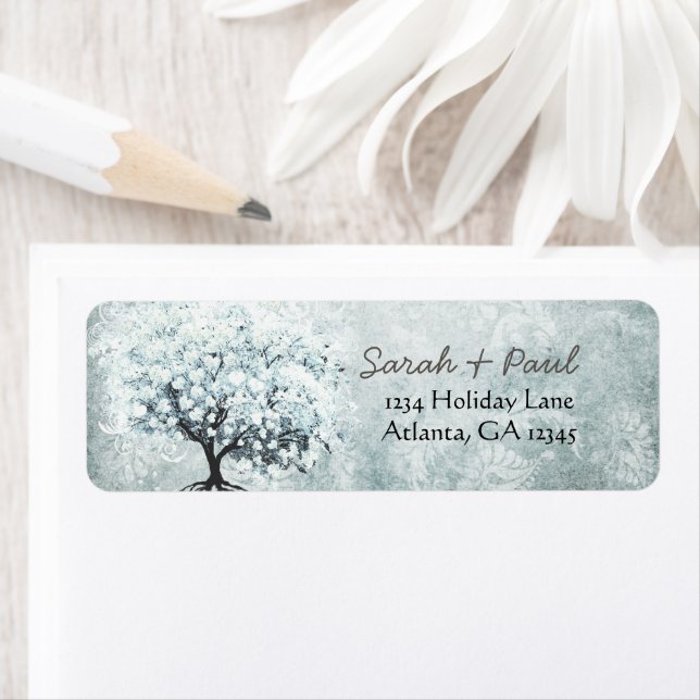 Oiseau de l'amour victorien Bleu Damassé Coeur Arb (En situation)