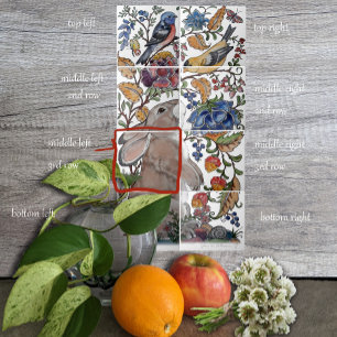 Oiseau de lapin Jacobean Carreau floral Mural 8pc 