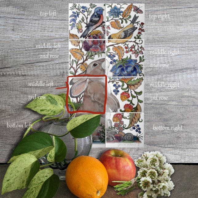 Oiseau de lapin Jacobean Carreau floral Mural 8pc  (Créateur téléchargé)