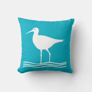 OISEAU DE MER. BLANC sur coussin bleu