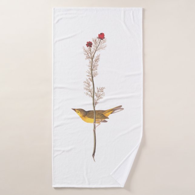Oiseau de Paruline à capuchon Audubon sur Fleur ro (Serviette de bain)