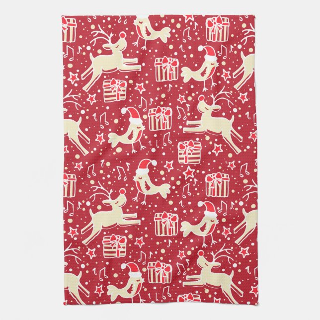 Oiseau de rennes de Noël motif serviette de cuisin (Vertical)