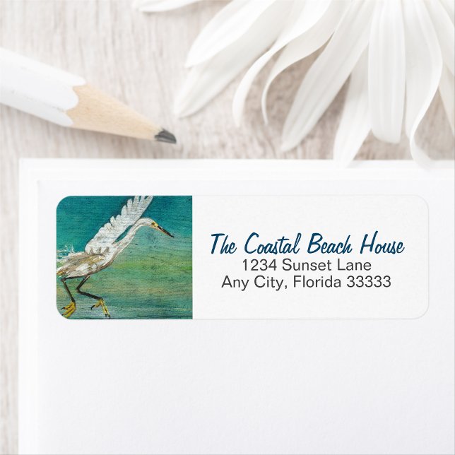 Oiseau De Rivage D'Aiguille Sur La Peinture D'Eau (Gorgeous Egret Shorebird On Water Art return address labels from Jenn's Emporium. )