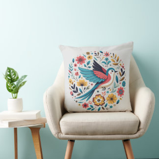 Oiseau de style art populaire lancer oreiller
