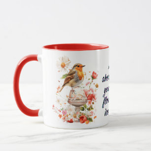 Oiseau floral avec tasse de glace