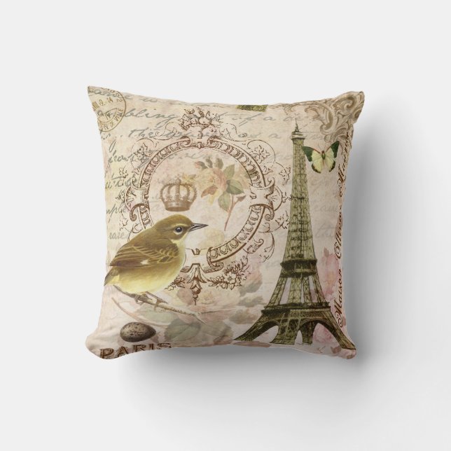 Oiseau français vintage et coussin de Tour Eiffel (Recto)
