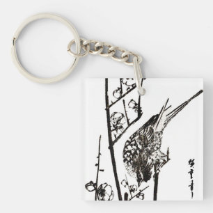 Oiseau japonais sur une branche - Noir et Blanc