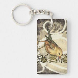 Oiseau jaune et vert sur l'arrière - plan vintage