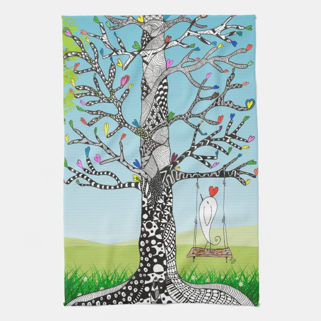 Oiseau lunaire sur un arbre sertissant serviette d (Vertical)