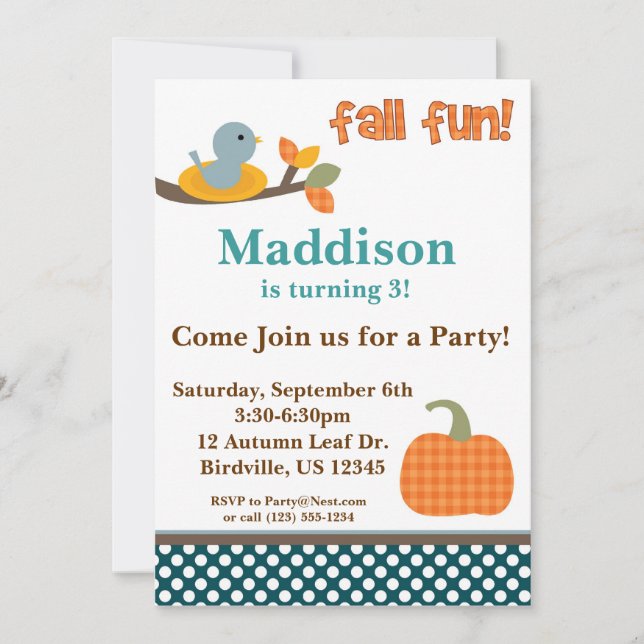 Oiseau mignon dans une invitation de fête (Devant)