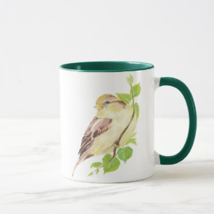 Oiseau moineau mignon et aquarelle Nature Mug