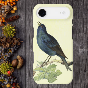 Oiseau noir élégant vintage jaune