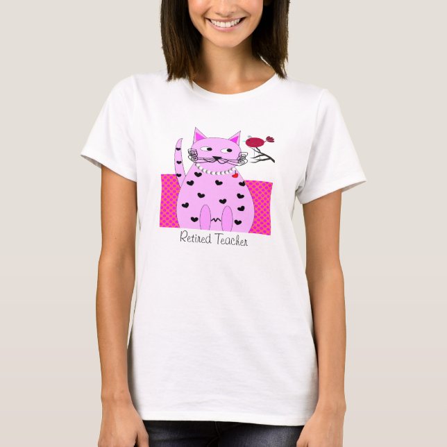 Oiseau rose lunatique retiré de chat de T-shirt de (Devant)