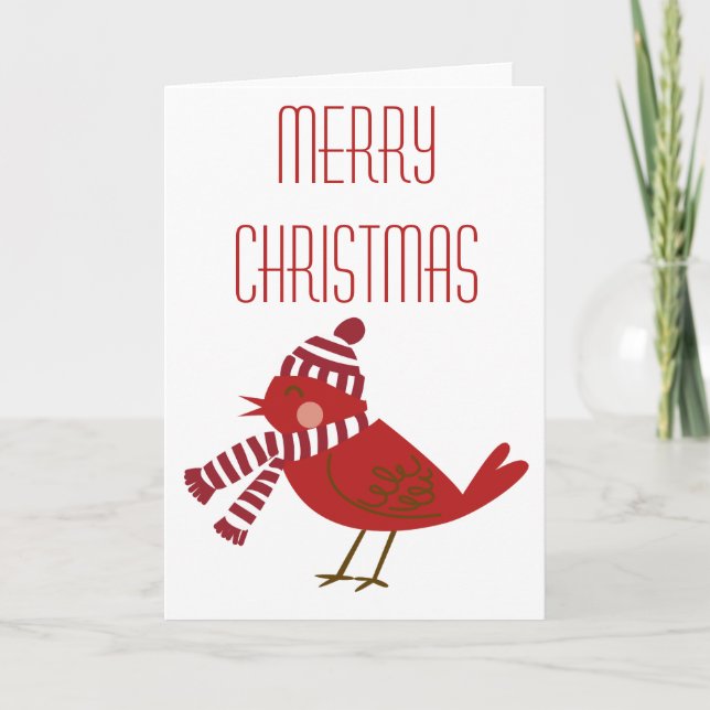 Oiseau rouge avec la carte de Joyeux Noël (Devant)