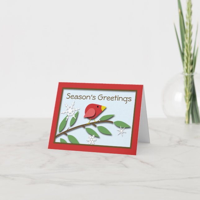 Oiseau rouge sur une branche Carte de "Vœux de sai (Devant)