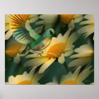 Oiseau sur marguerites jaunes Poster d'art Imagina