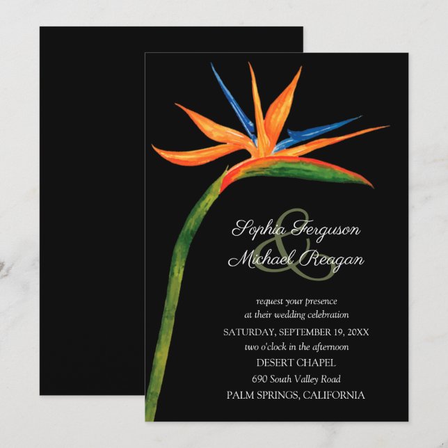 Oiseau tropical du Paradis Invitations de mariage (Devant / Derrière)