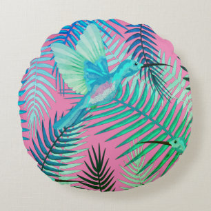 Oiseau tropical vert et Coussin floral