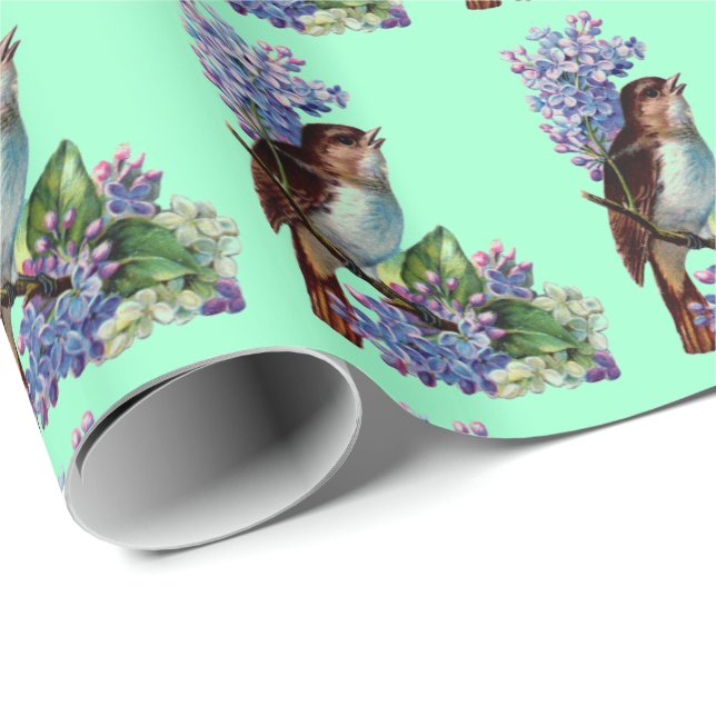 Oiseau vintage avec le papier d'emballage cadeau (Coin rond)