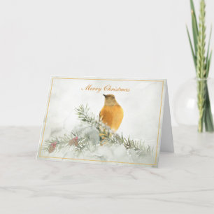 Oiseau Vintage doré dans la carte de vacances neig