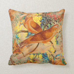 Oiseaux à la Branche Turquoise, orange, oreiller 