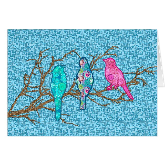 Oiseaux appliqués sur une branche, Sky Blue Multi (Devant Horizontal)