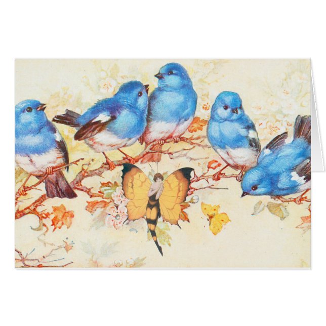 Oiseaux bleus et fille de papillon (Devant horizontal)