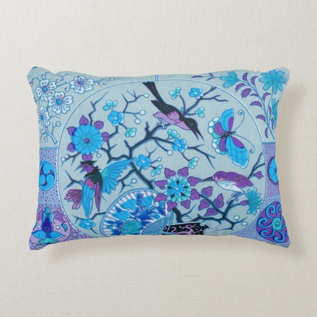 Oiseaux bleus et papillons Coussin à Accent bleu (Devant)