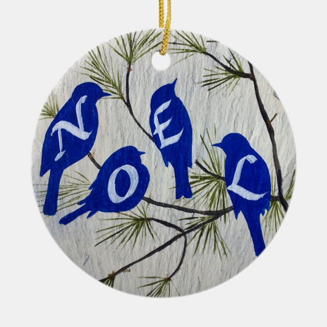 Oiseaux bleus NOEL Ornement en porcelaine (Devant)