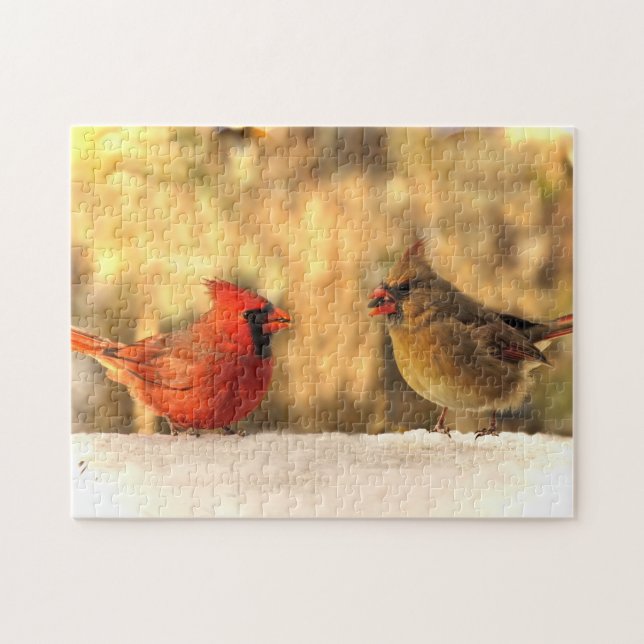 Oiseaux cardinaux dans le Puzzle d'automne (Horizontal)