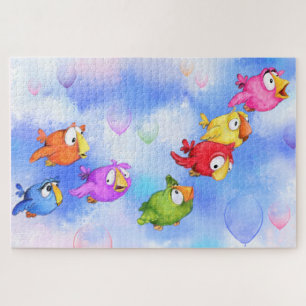Oiseaux colorés et ballons Volant Jigsaw Puzzle