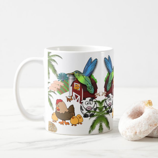 Oiseaux Cow Pigs Mug (Avec donut)