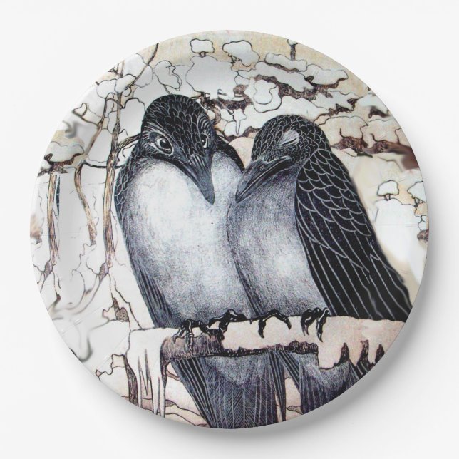 OISEAUX D'AMOUR D'HIVER SUR ASSIETTE EN PAPIER NEI (Devant)